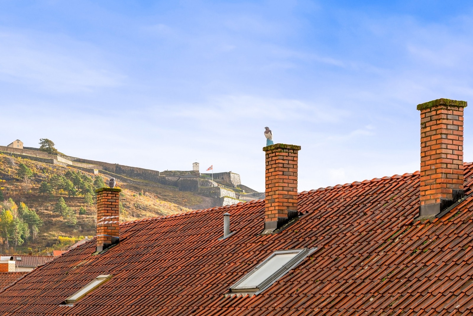 Hyggelig utsyn til historiske Fredriksten festning. Galleribilde