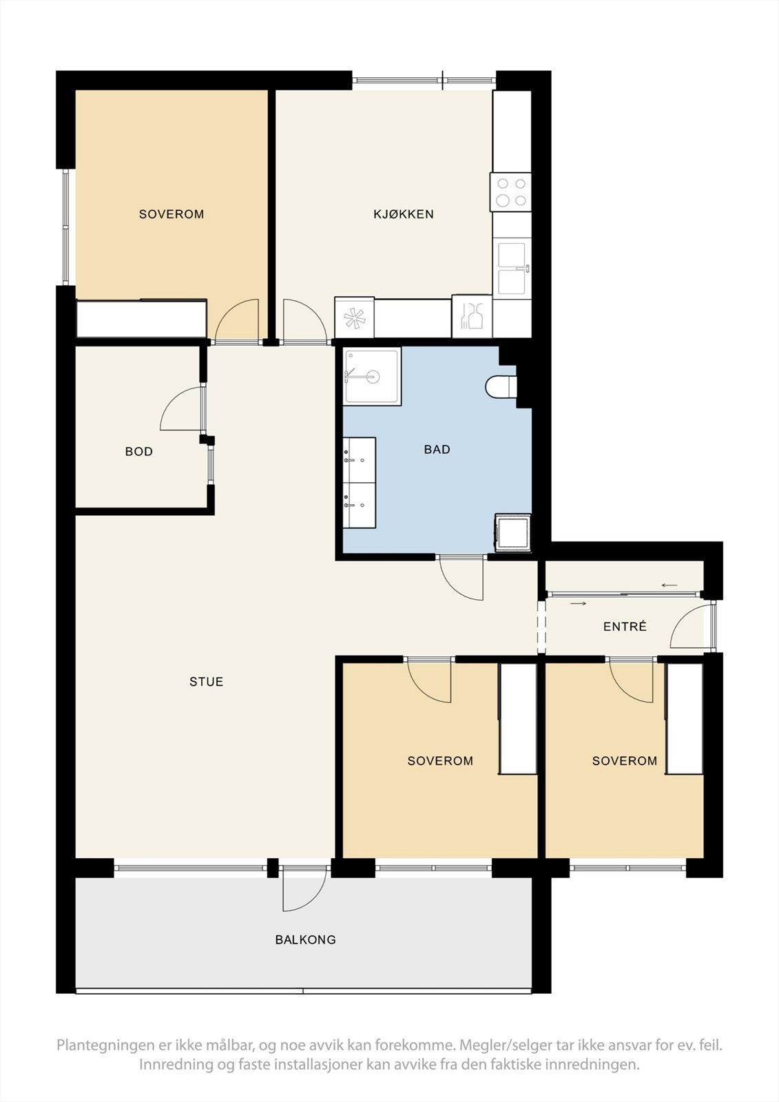 Vedlagte plantegning gjenspeiler dagens planløsning slik den fremtår i dag. Se punkt "Ferdigattest/Brukstillatelse" i salgsoppgaven for mer informasjon. Galleribilde