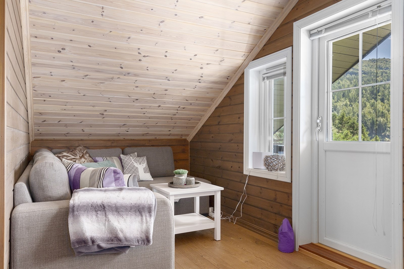 Stue på loft med utgang til balkong. Galleribilde