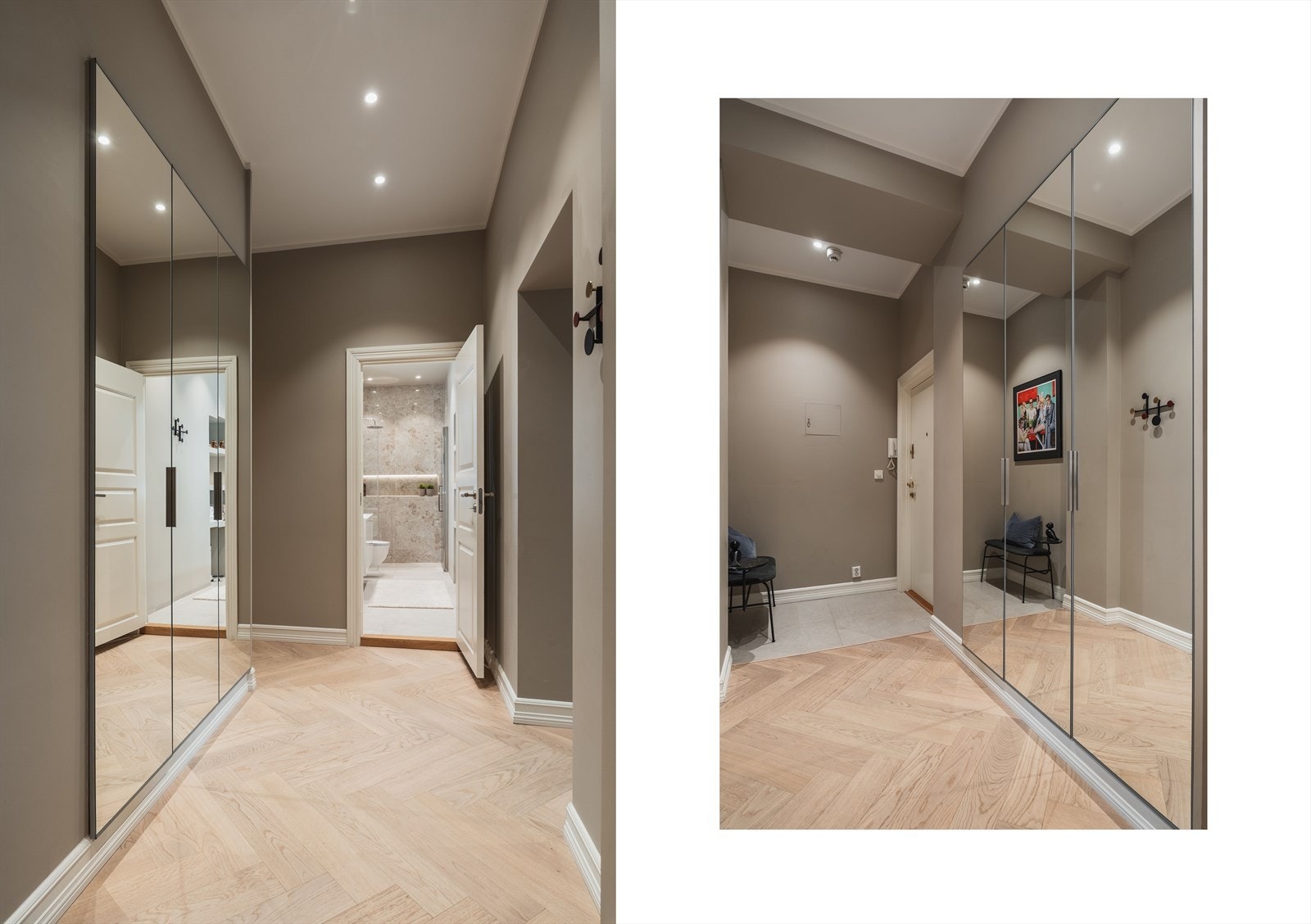 Innbydende og romslig entré med plassbygget garderobe. Legg merke til gulvet Galleribilde