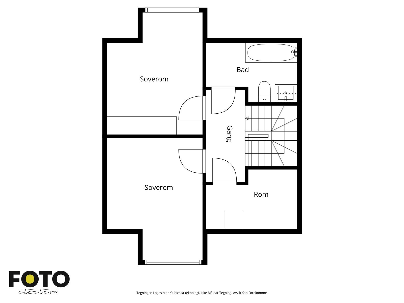 Fra andre etasje gir romplanen tilgang til bad med badekar og to soverom. Galleribilde