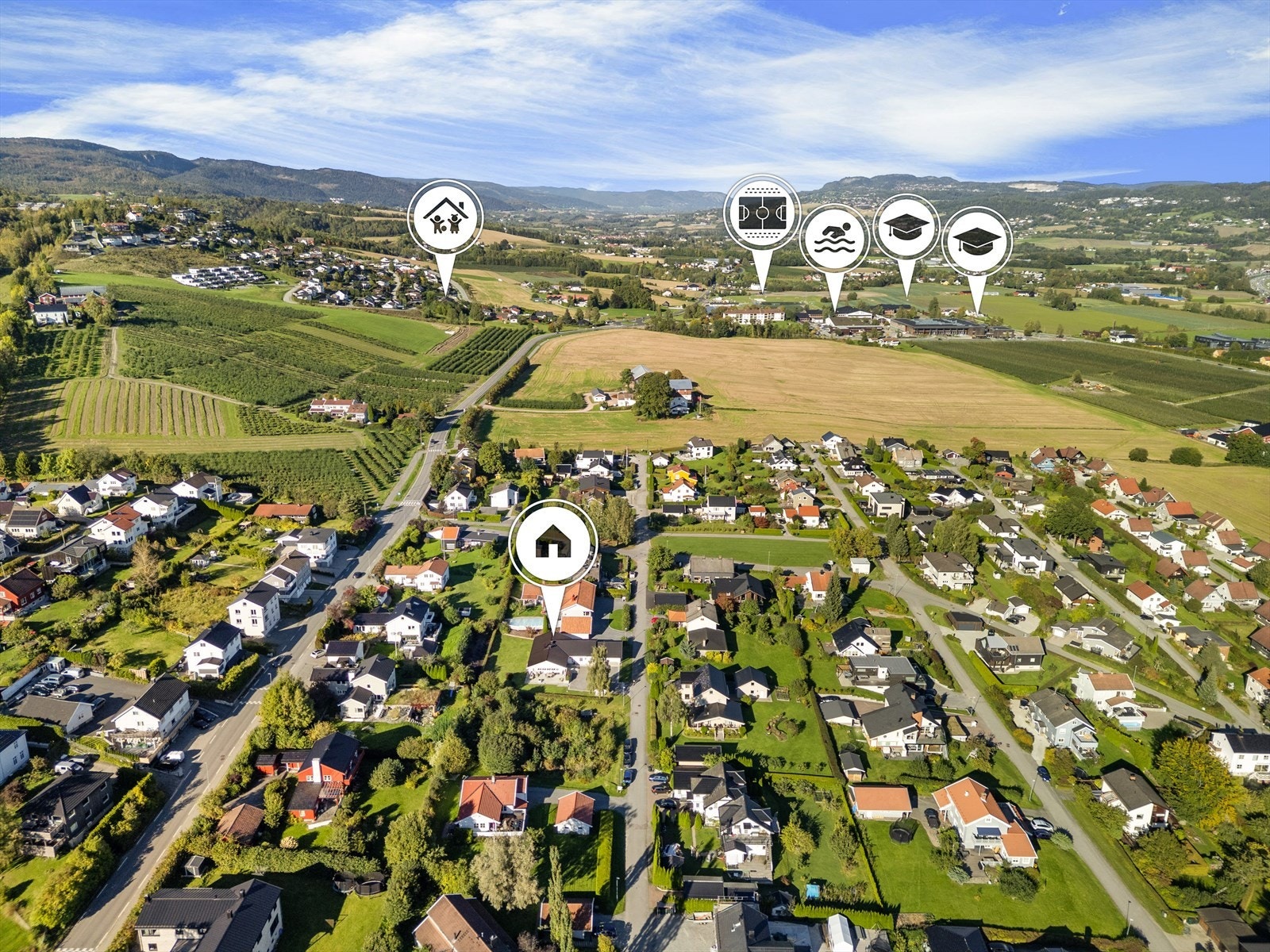 Her har man kort vei til både Høvik skole, barnehager og videregående skole Galleribilde