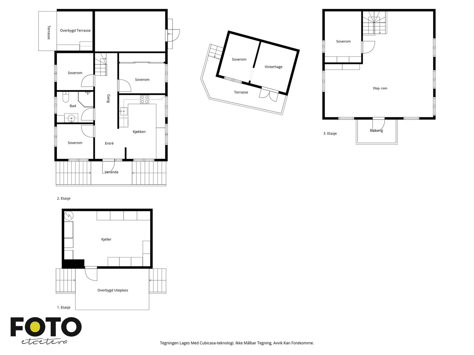 Plantegning alle etasjer og anneks. Galleribilde