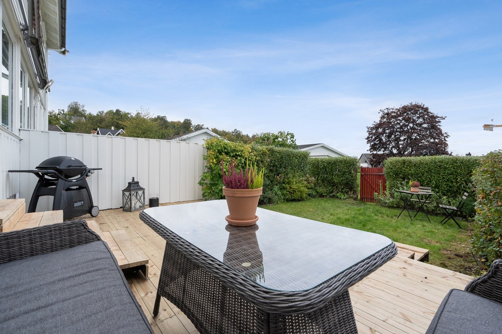 Hagen er innrammet med hekk som skjermet for innsyn. Galleribilde