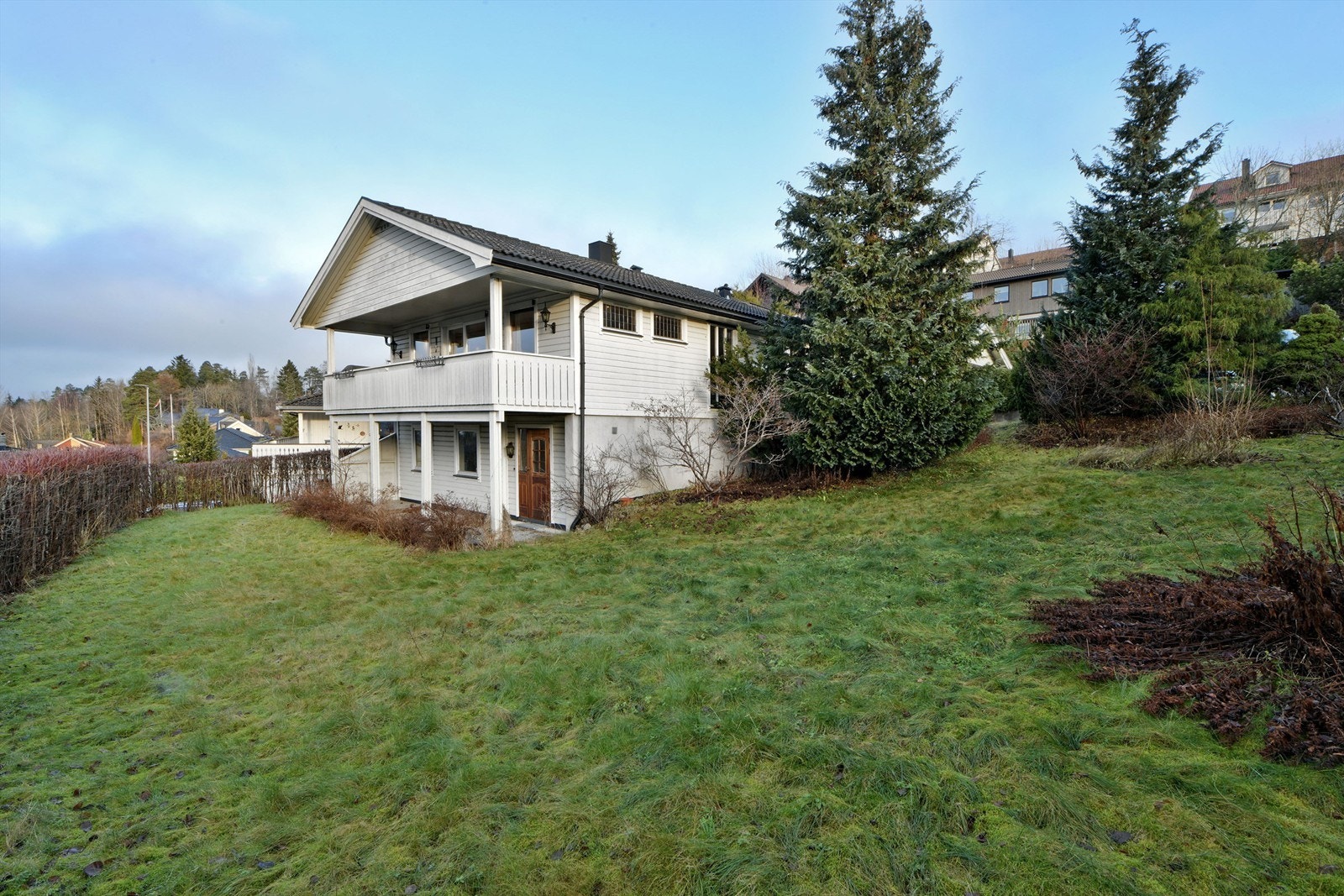 Stor hage med gressplen, diverse beplantninger, etc Galleribilde