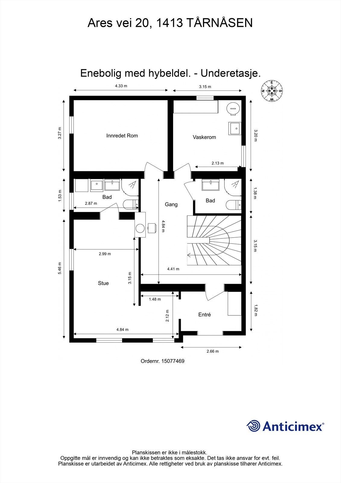 Plantegning - underetasje - i denne etasjen er det egen inngang med mulighet for hybel Galleribilde