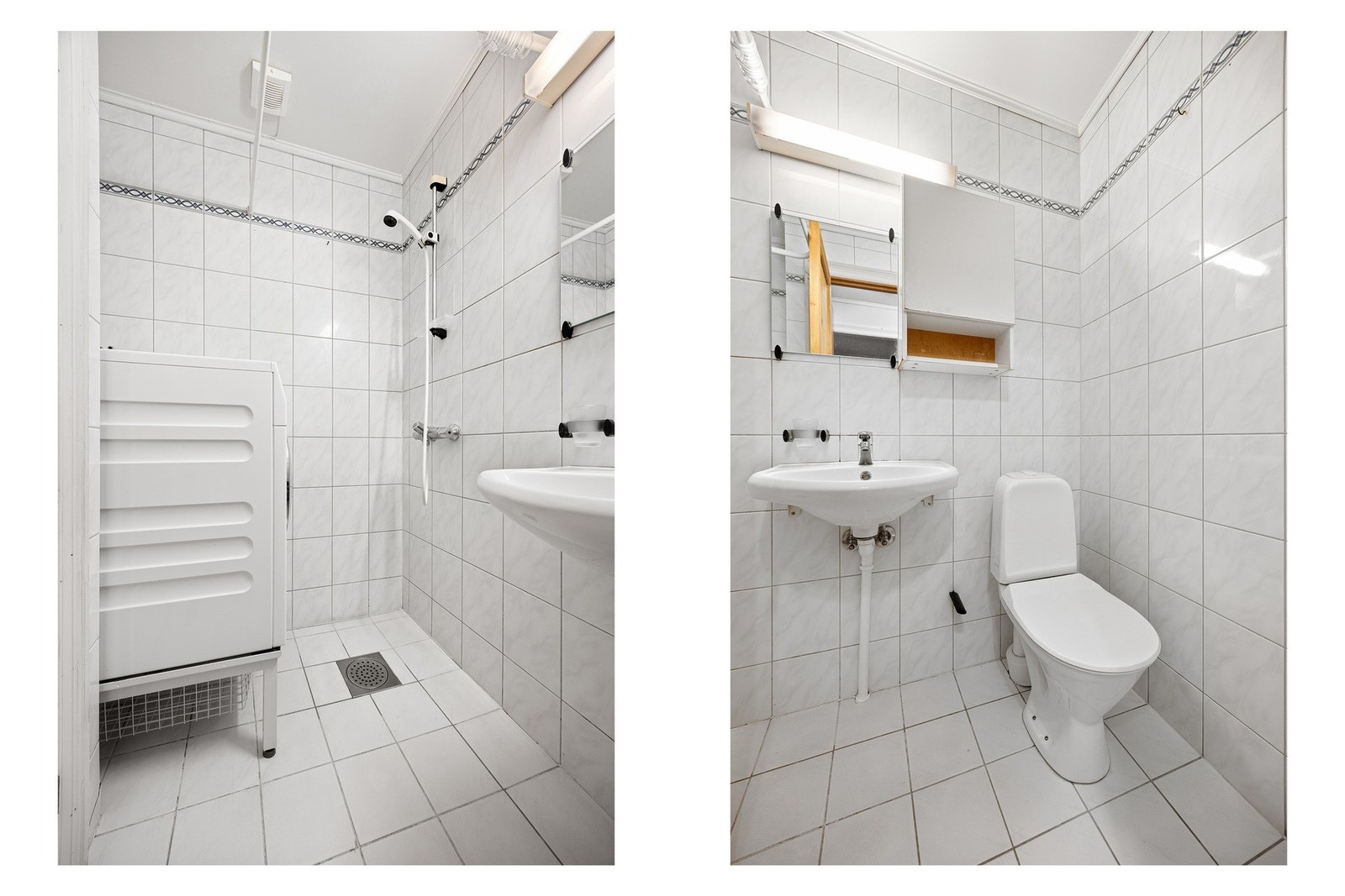 Flislagt bad med opplegg for vaskemaskin. Galleribilde