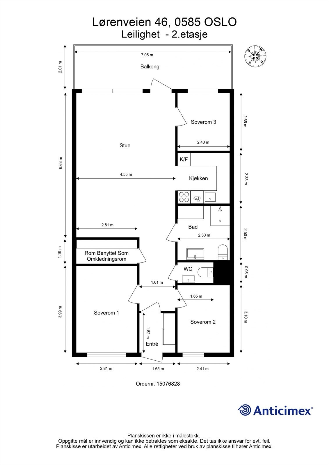 Målsatt planskisse - Lørenveien 46 - 2. etasje Galleribilde