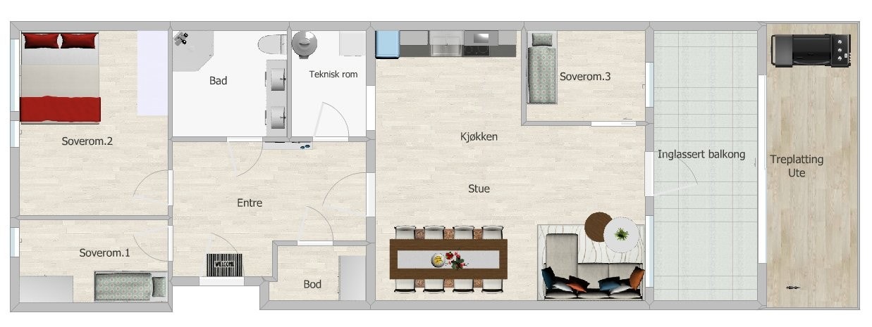 Planløsning med møbler Galleribilde