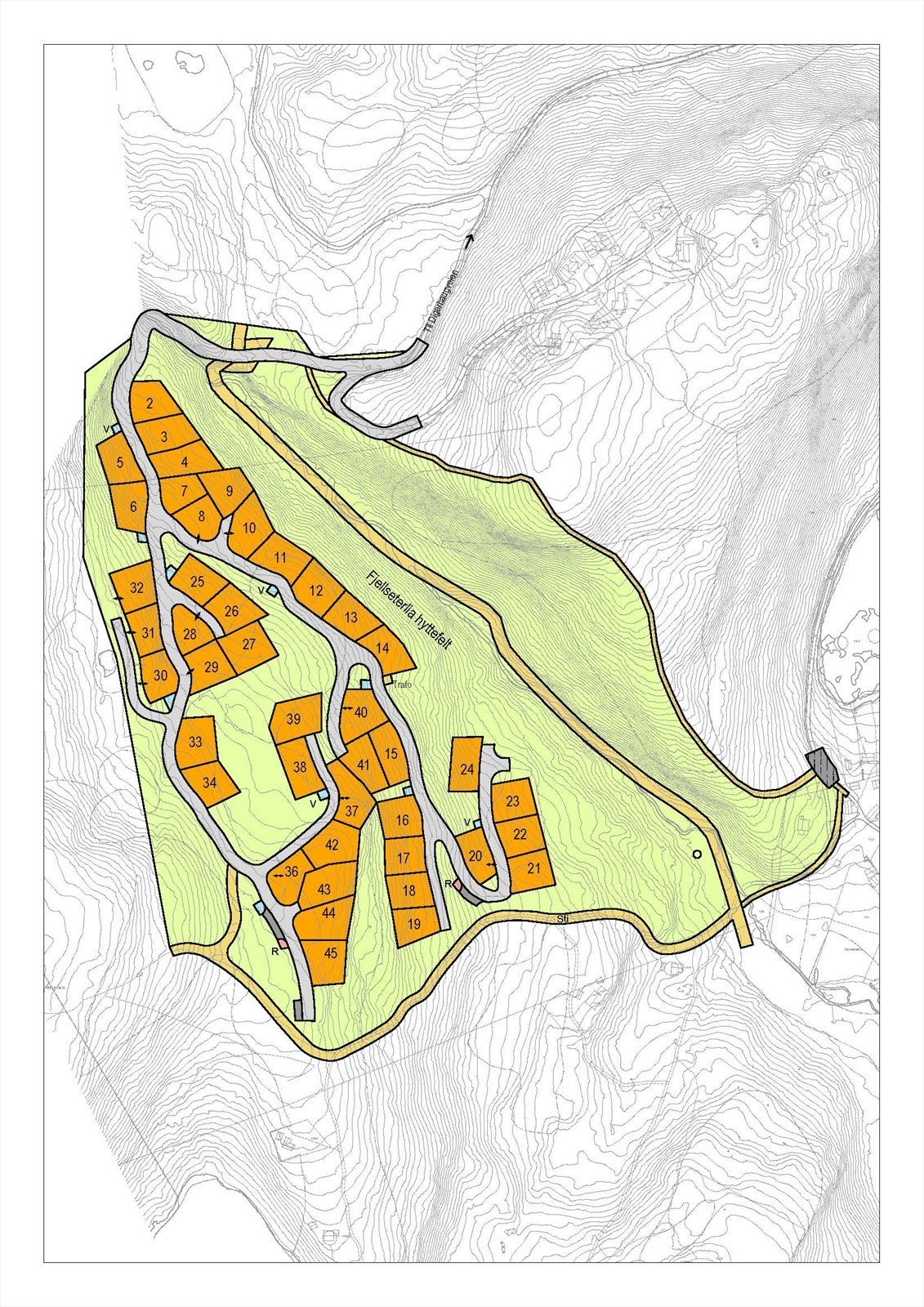Tomtekart over Fjellseterlia hyttefelt Galleribilde
