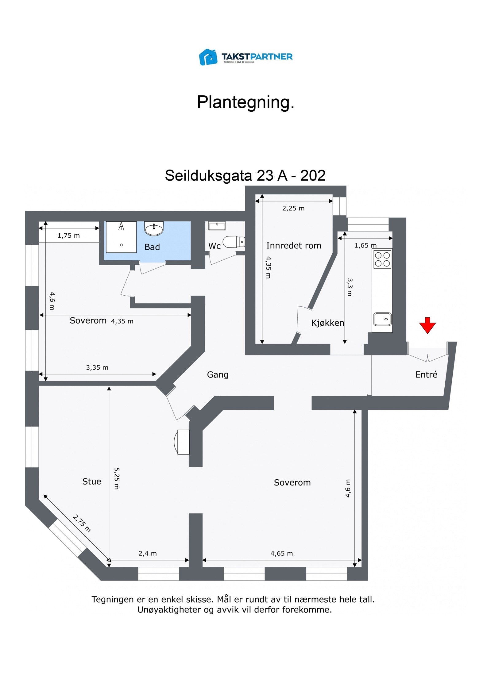 Plantegning 2. etasje. I tillegg disponerer leiligheten en bod. Galleribilde