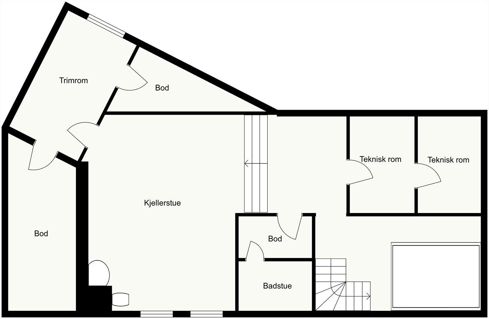Plantegning kjeller. Plantegningen er ikke målbar og avvik og feil kan forekomme. Galleribilde
