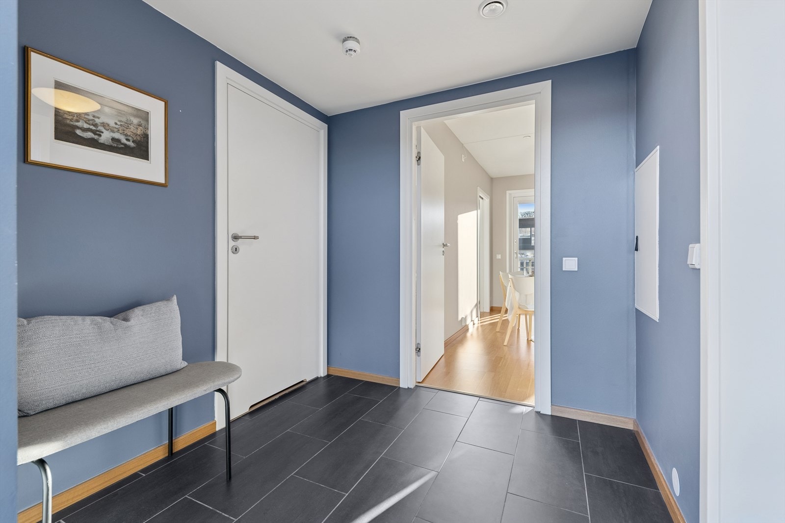 Hyggelig entré med plass for garderobe- og opphengsløsninger. Flislagt gulv med vannbåren gulvvarme. Galleribilde