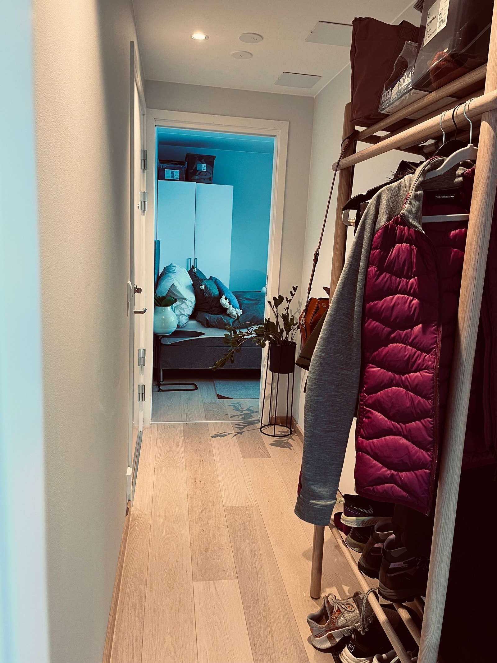 Lys og fin gang med spotter. Inngang til bad. Galleribilde