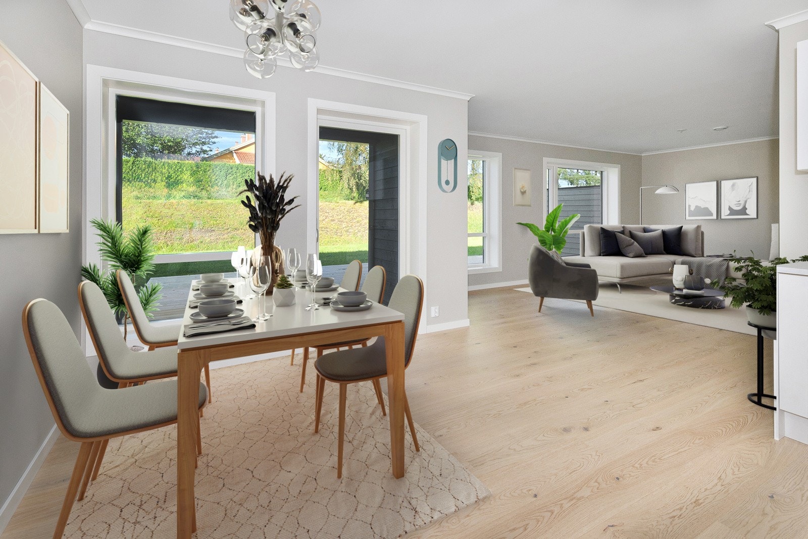 Velkommen til Nensetkroken 70. Spisestuen er åpen mot stue. God plass for 6-8 personer. Snur man bordet ut mot stuen har man sitteplass tilbetydelig flere. (bildet er digitalt stylet). Galleribilde