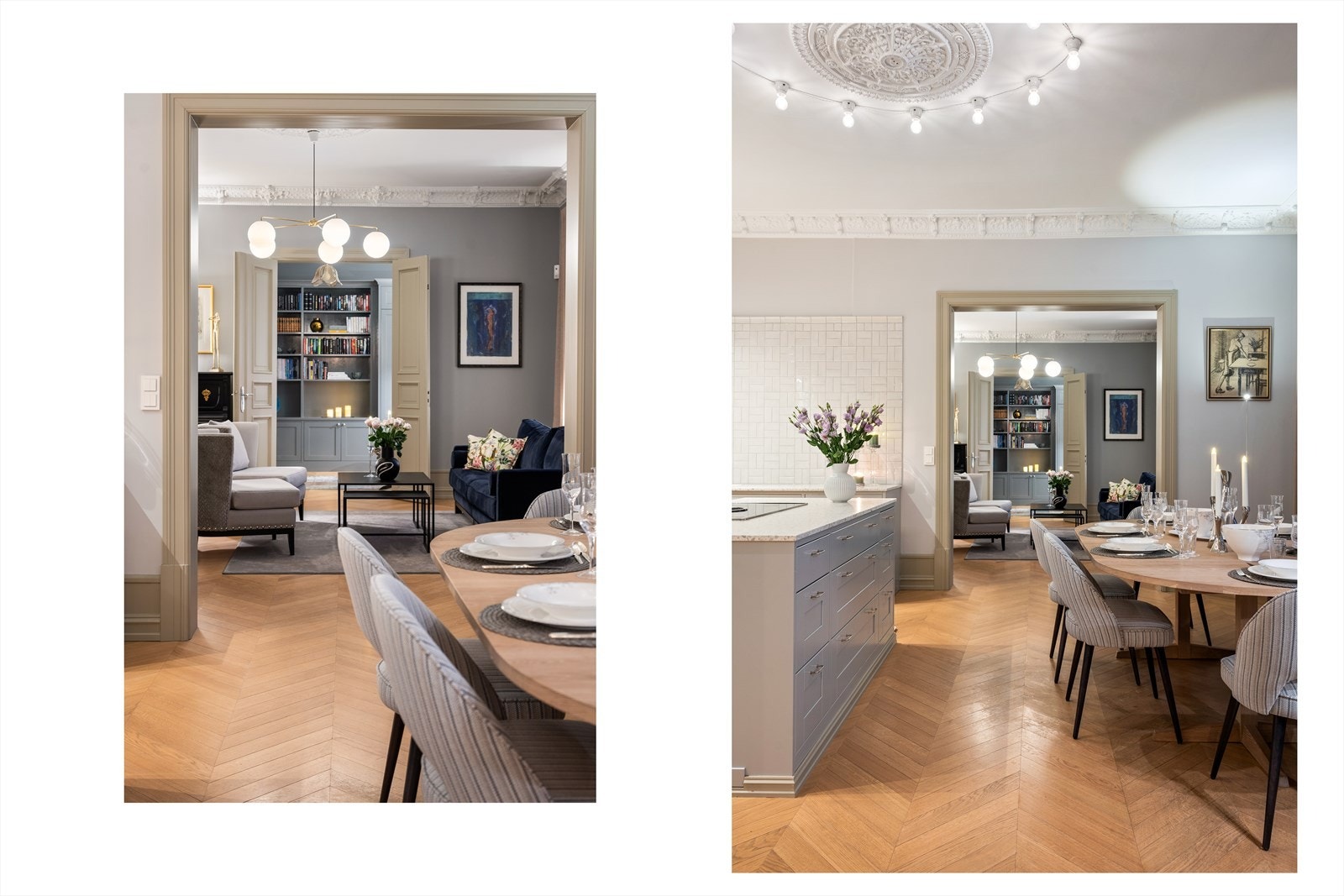 Sosial planløsning med plass til stor spisegruppe ved kjøkkenet. God plass til 12 gjester. Galleribilde