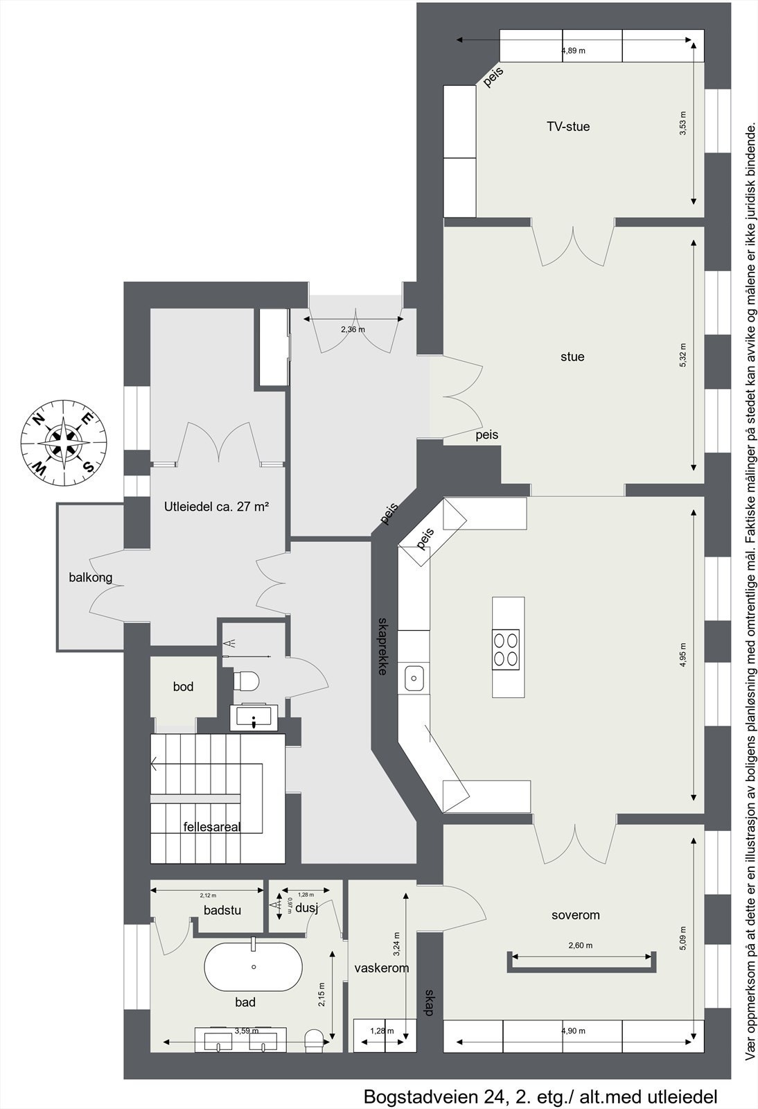 Alternativ plantegning med utleiedel. Galleribilde