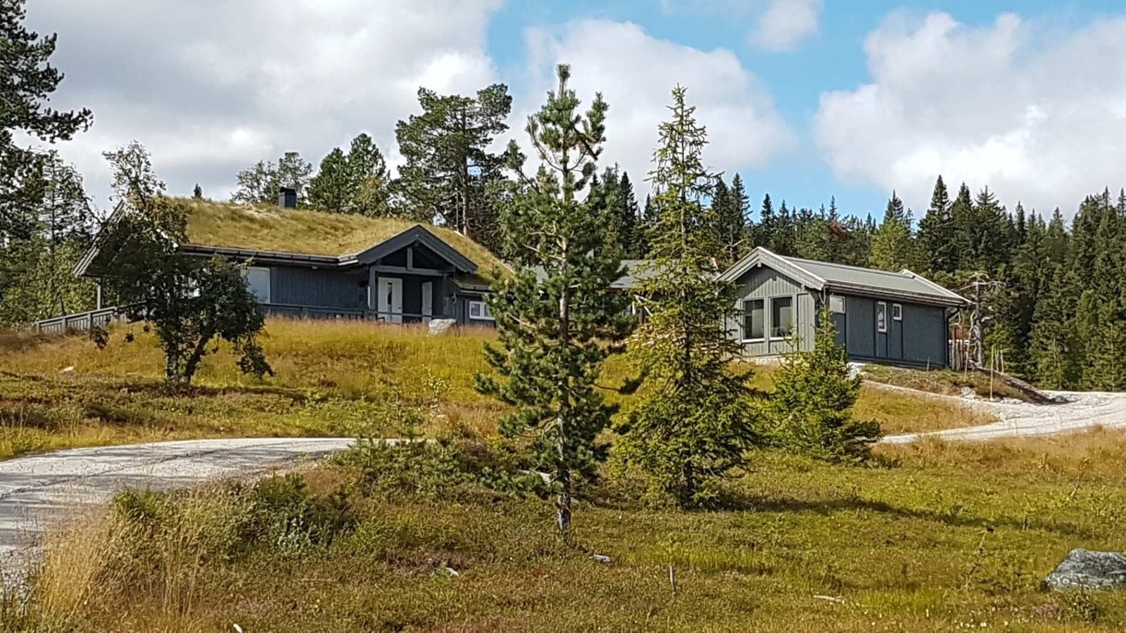 Utsyn til hyttetunet fra skiløypa. Galleribilde