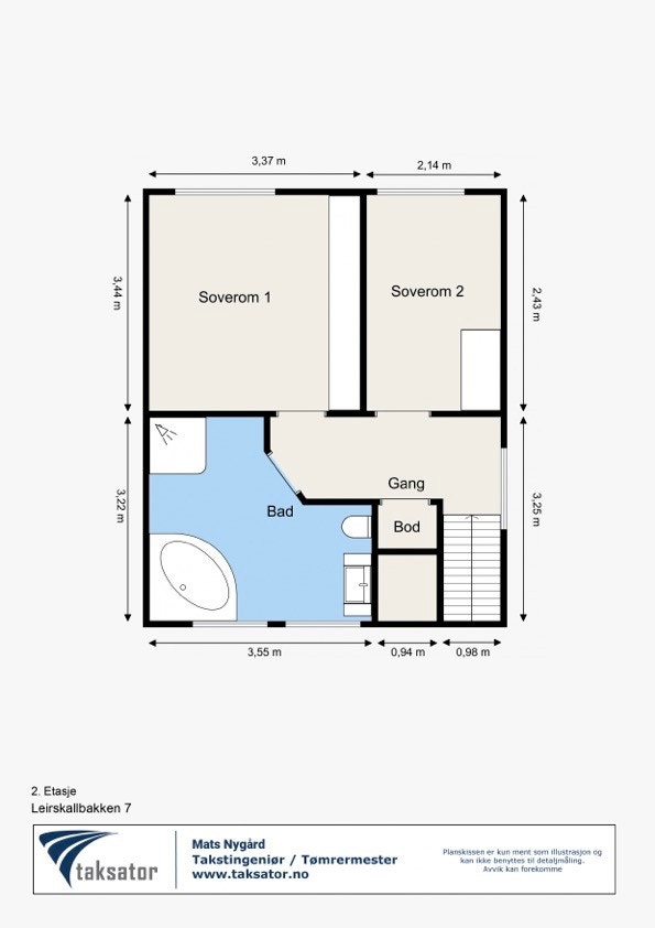 Plantegning 2. etasje - Boligen hadde opprinnelig 3 soverom i etasjen, og et mindre bad. Galleribilde