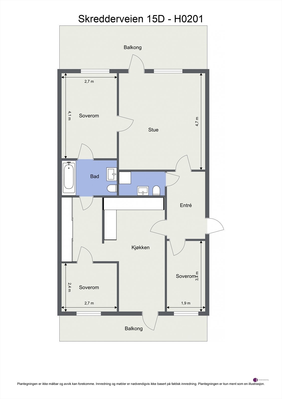 Plantegning av leiligheten beliggende i byggets andre etasje. Galleribilde