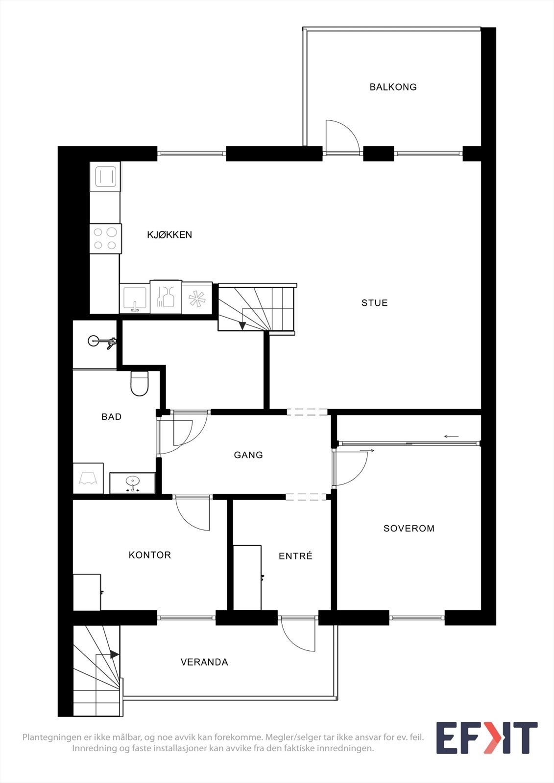 Første etasje har en arealeffektiv planløsning med stue, kjøkken, to soverom, bad og entré. Galleribilde