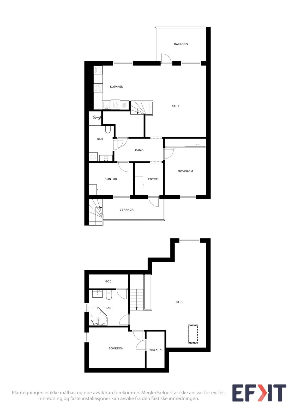 Plantegningen gir en god oversikt over leilighetens totale areal og romfordeling over to plan. Galleribilde