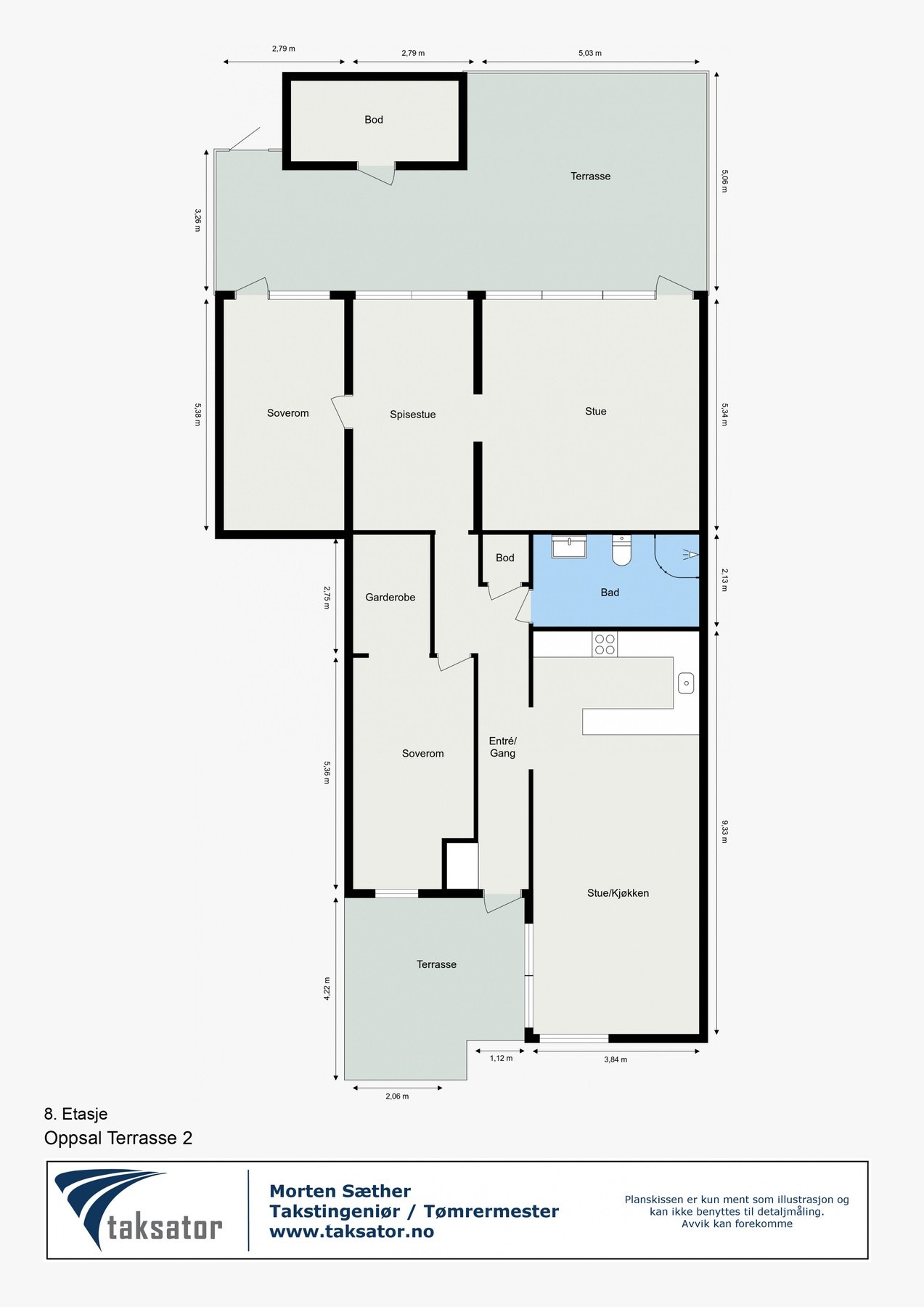 Planskisse. Boligen disponerer en bod i felles bodareal på ca. 1 kvm på samme etasjeplan. Galleribilde