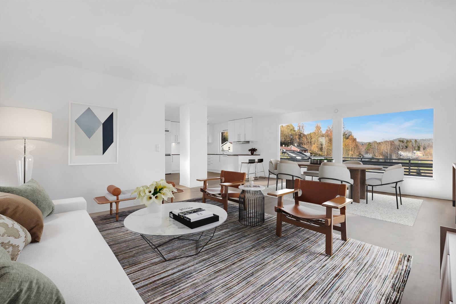 Velkommen inn! Stuen er hjertet av hjemmet, dette blir et sted der familie og venner kan samles og tilbringe tid sammen. (Digital møblering) Galleribilde