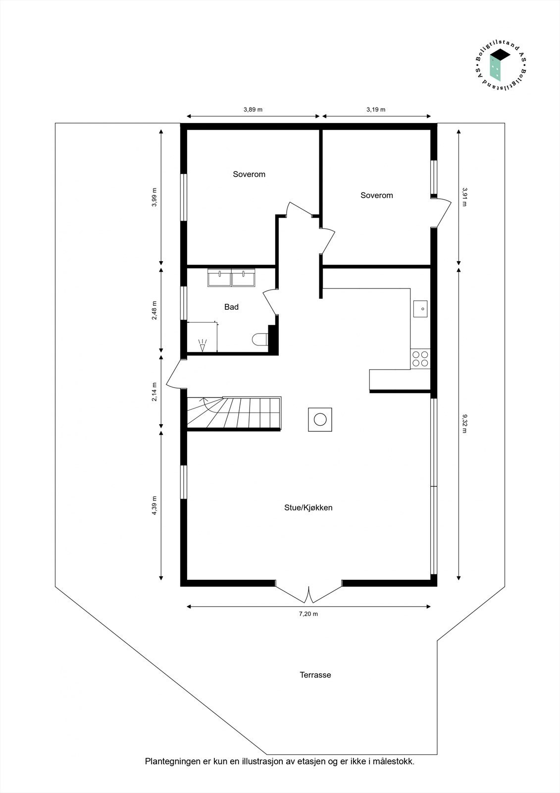 Oppmålt planløsning 1.etg Galleribilde