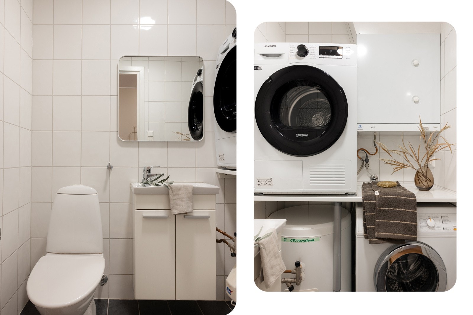 Gjestetoalett med plass til vaskemaskin og tørketrommel Galleribilde