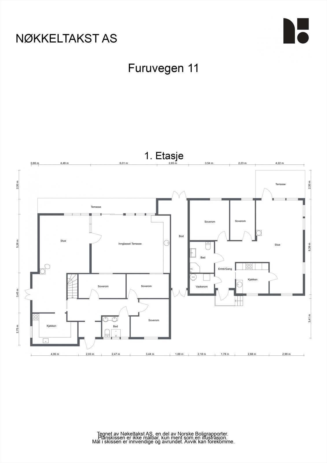 Plantegning for 1. etasje til bolig og generasjonsbolig. Galleribilde