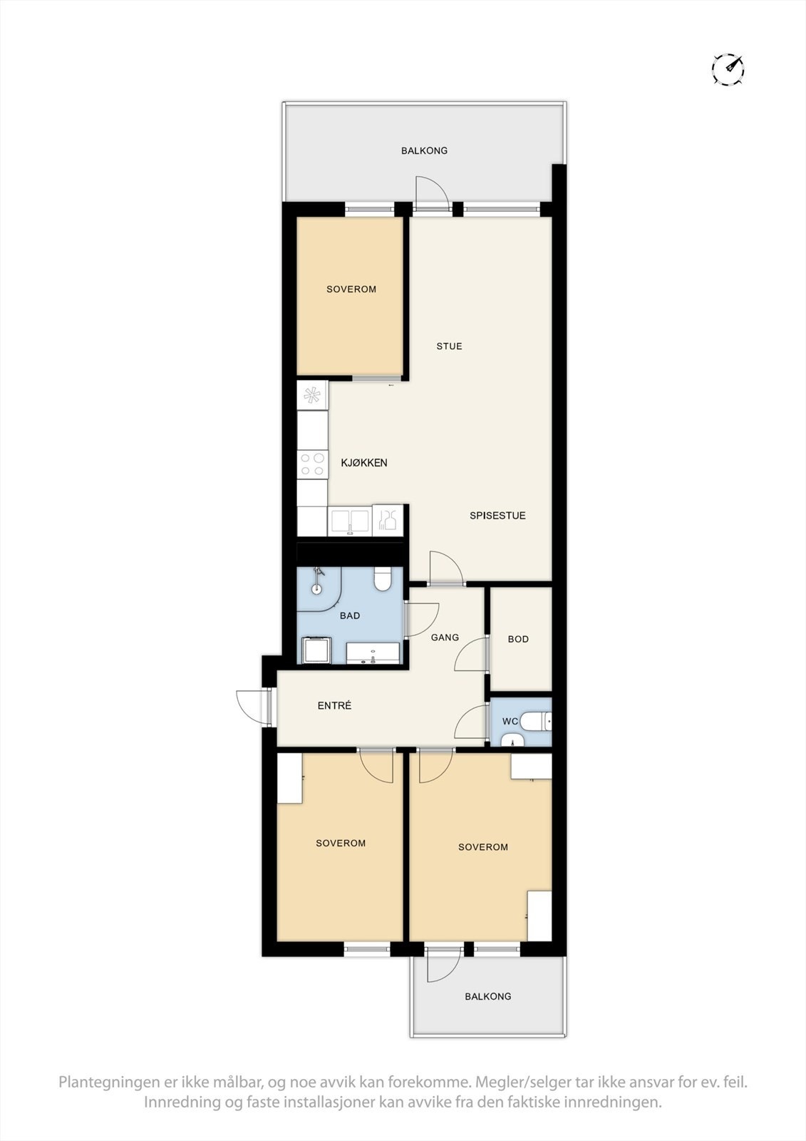 Opprinnelig plantegning med 3 soverom. Galleribilde