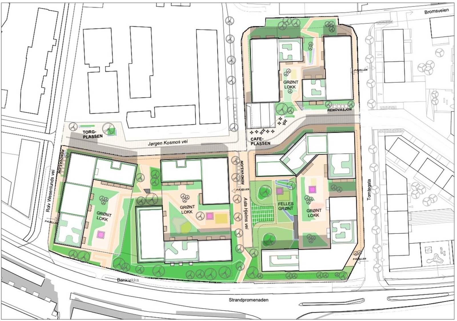 Kart over mulig utbygging Bankløkka - illustrasjon og ikke godkjent eller vedtatt - kun forslag Galleribilde