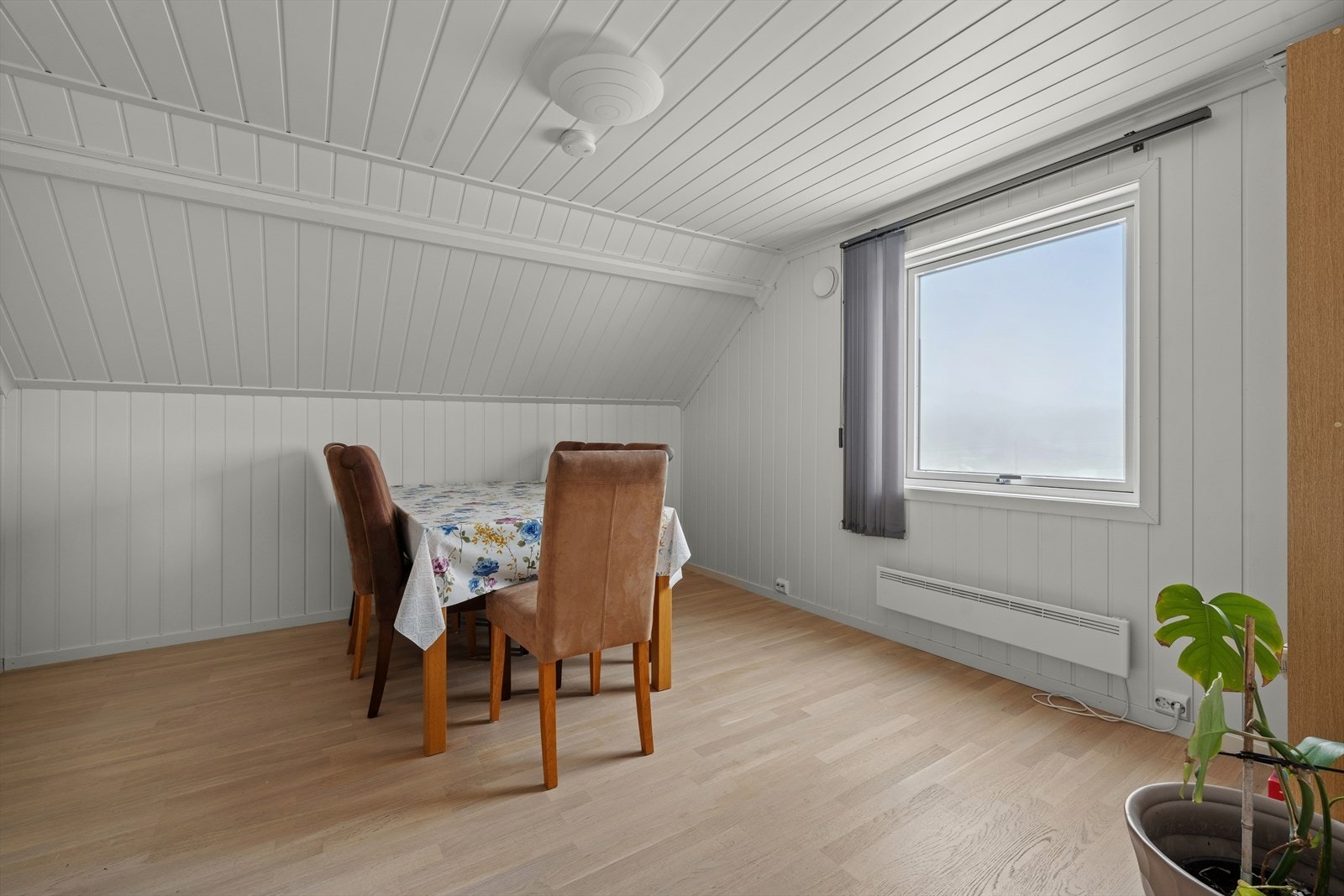 Stue/spisestue med plass til sofa- og spisegruppe og tv-møblement. Rommet kan enkelt gjøres om til ett ekstra soverom. Galleribilde