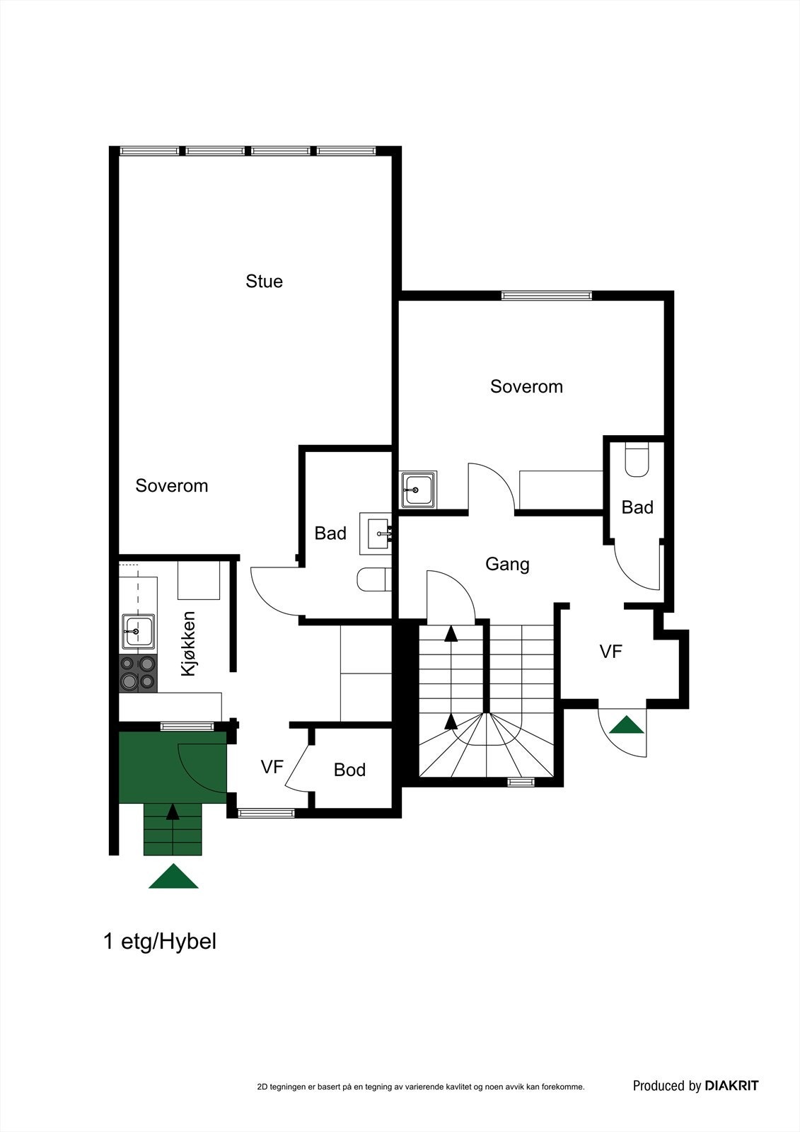 Plantegning 1 etg hybel og bolig Galleribilde