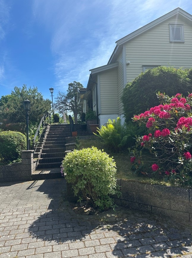 Pent inngangspartiet med belegningsstein (selgers foto). Galleribilde