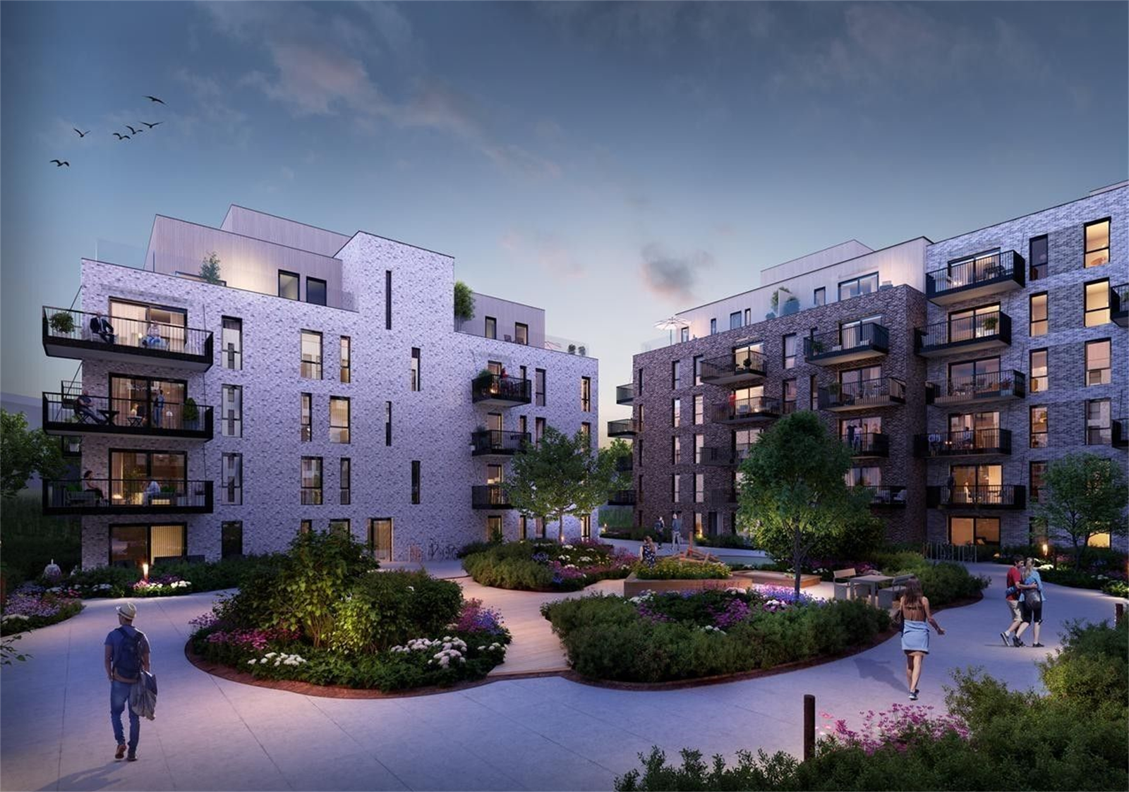 Illustrasjonsbilde av fasaden og nærområdet til leiligheten. Galleribilde