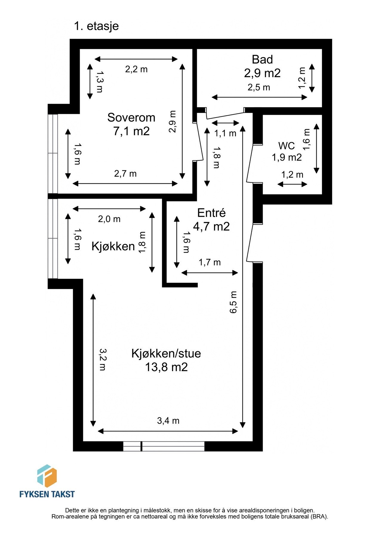 Mer nøyaktig og målsatt plantegning. Galleribilde