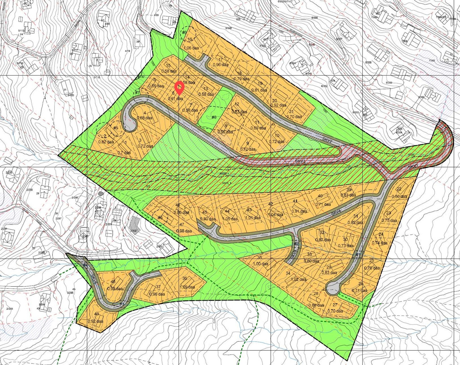Tomtekart Børrelie.Tomt 6 markert Galleribilde