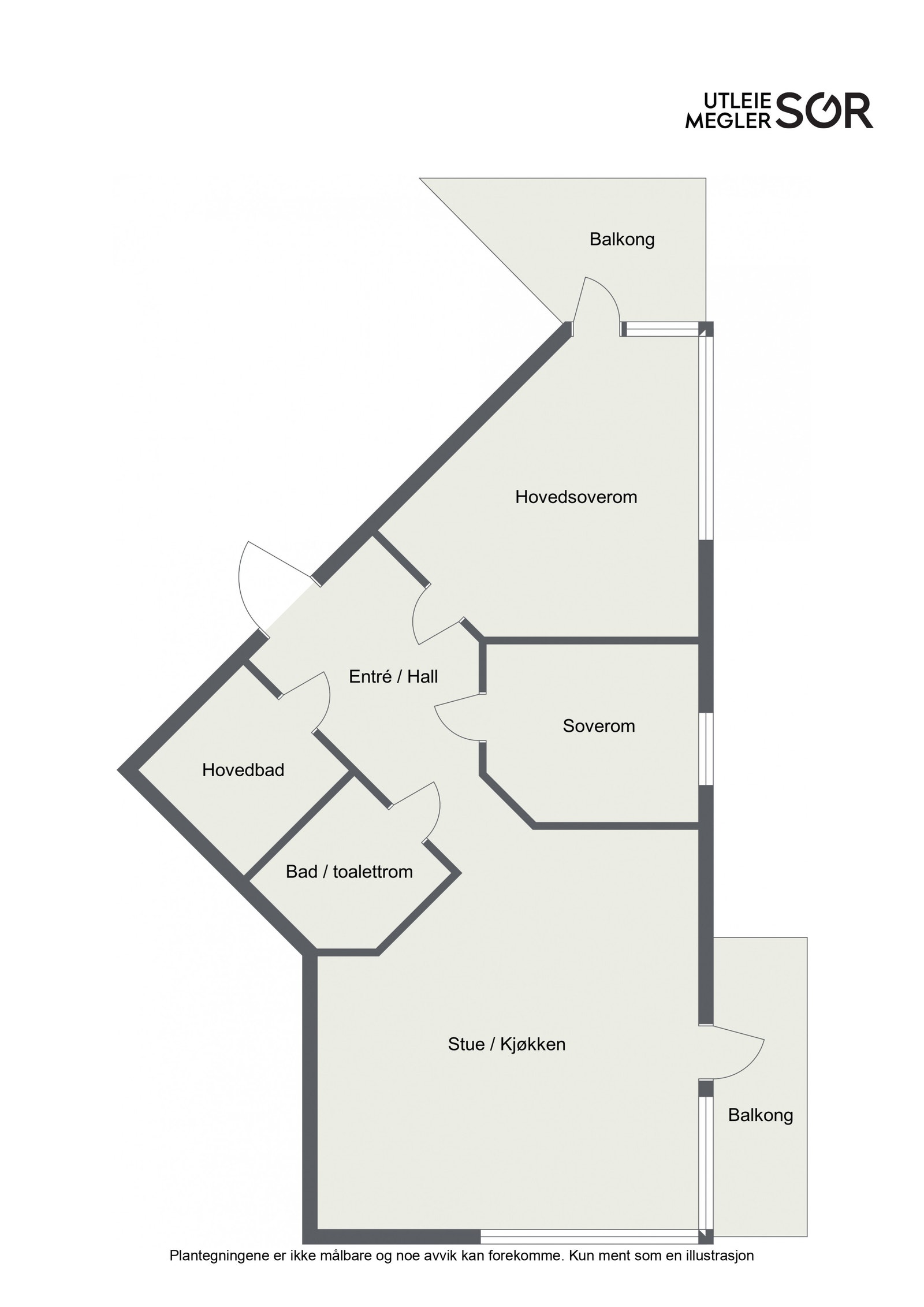 Plantegning som viser leilighetens rominndeling og arealer. Galleribilde