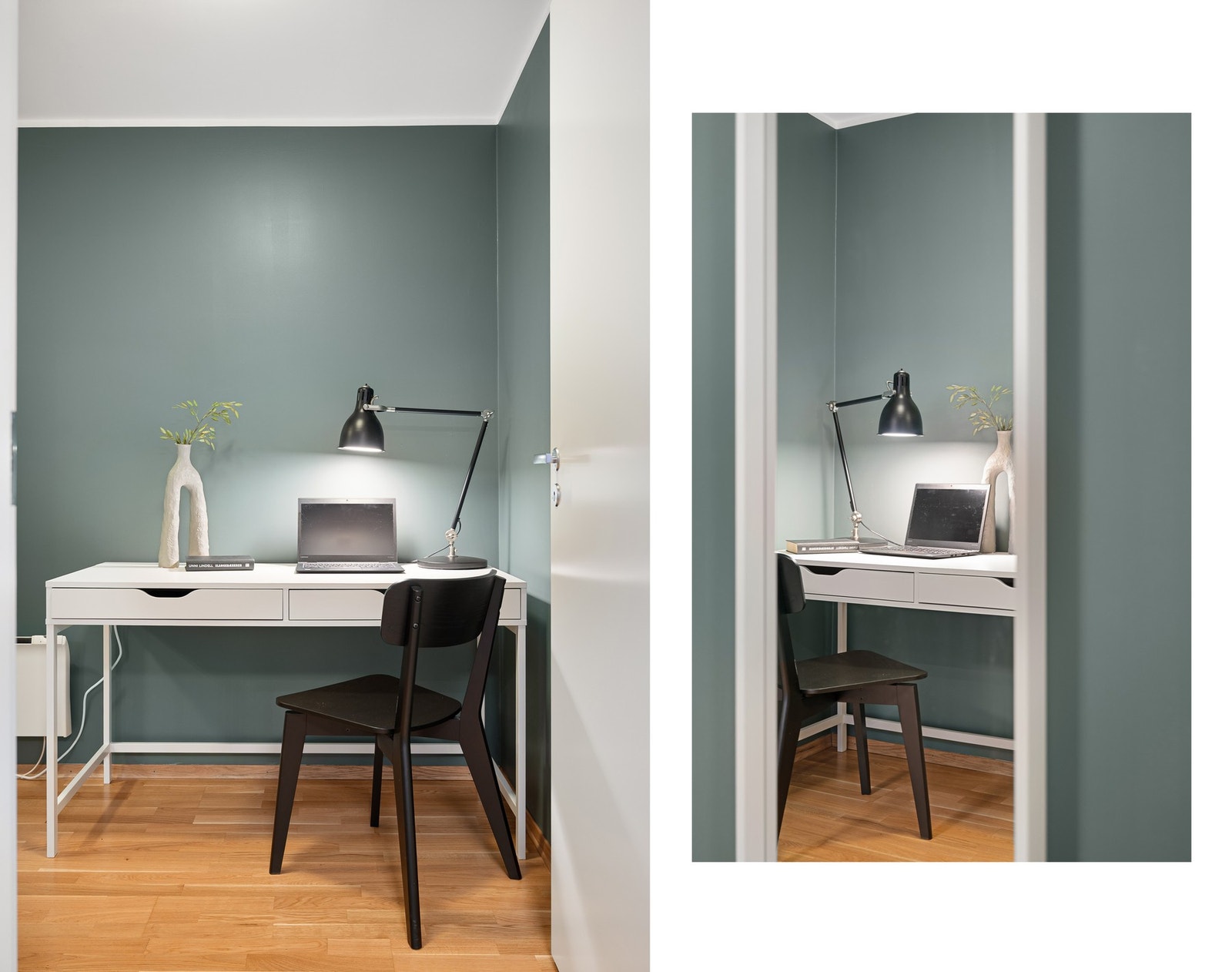 Romslig gang med fleksible løsninger, her med en kontorplass Galleribilde