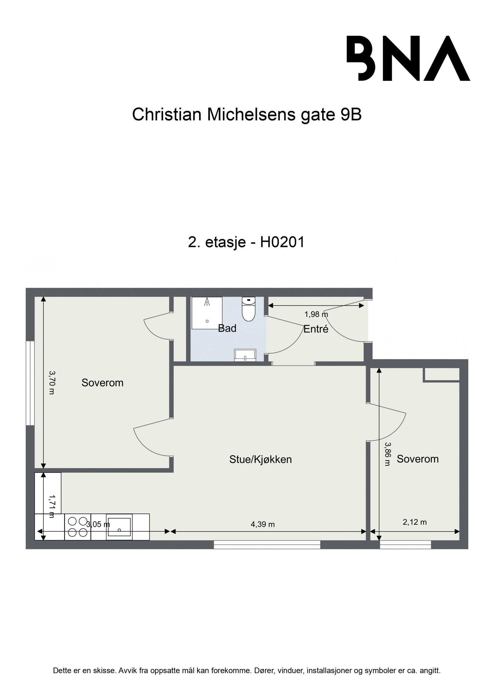Plantegning. Leiligheten disponerer også en kjellerbod ca. 5 kvm Galleribilde