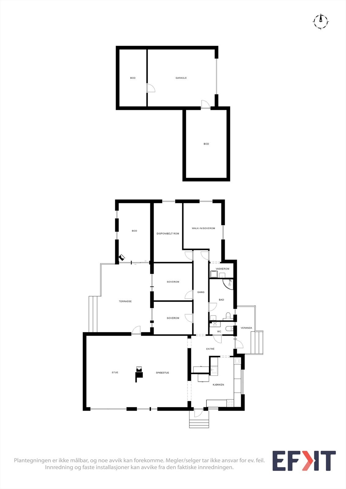 Plantegningene gir en god oversikt over boligens totale areal og romfordeling. Galleribilde