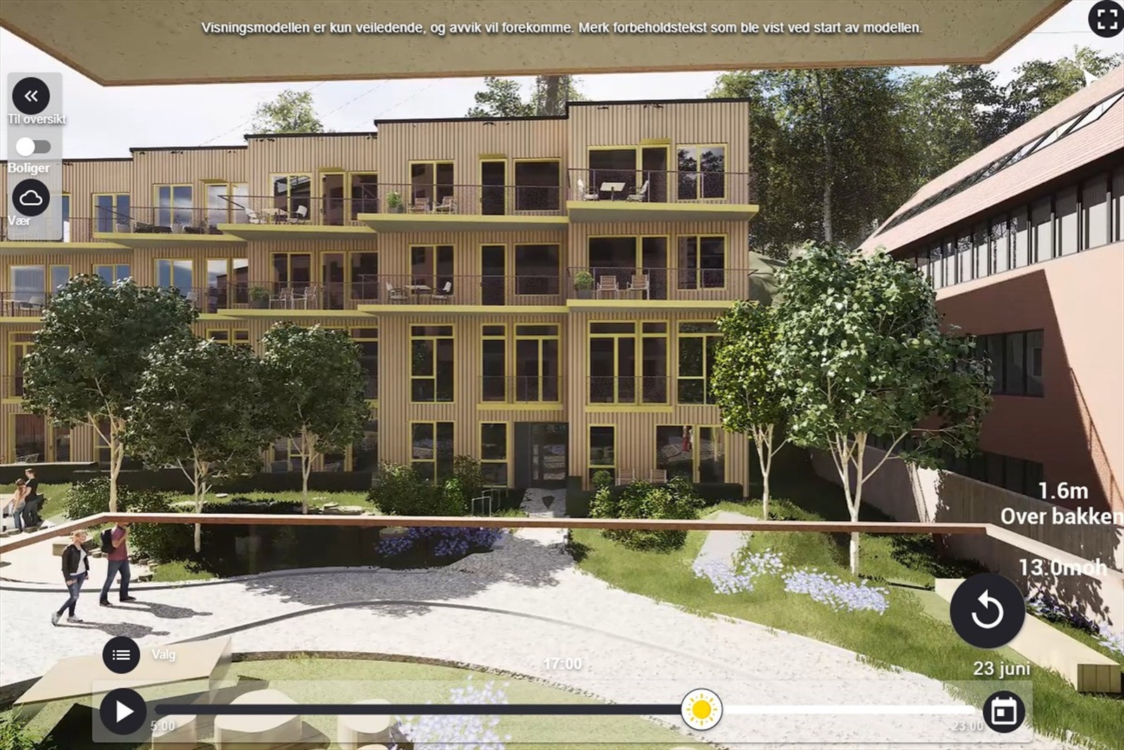 Illustrasjon av utsyn fra nordvestvendt balkong på ca. 6,3 m². Avvik kan forekomme. Galleribilde