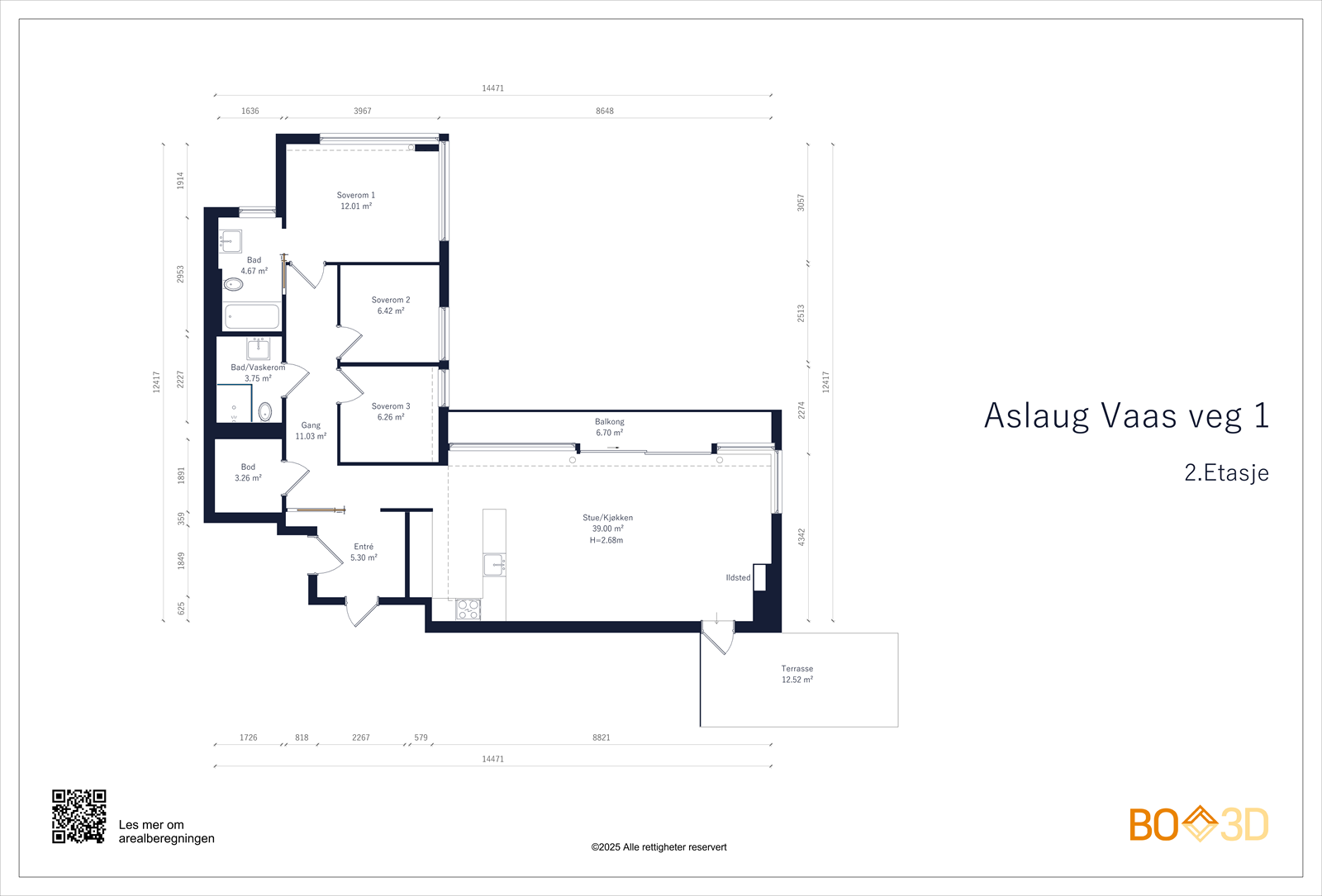 2.etasje inneholder entré med heis rett inn i leiligheten, stue med åpen kjøkkenløsning og utgang balkong og markterrasse, 3 soverom, 2 bad og innvendig bod. Galleribilde