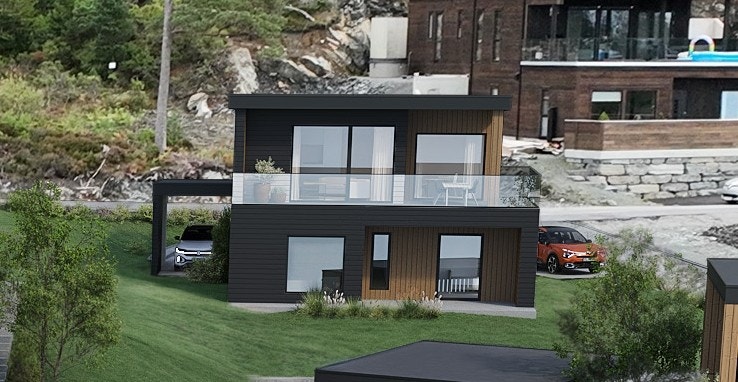 Strøno B12 - Oversiktsbilde front sort enebolig B2.jpg Galleribilde