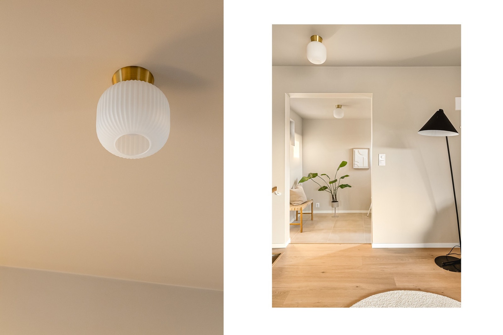 I entréen er det fliser på gulv med varmekabler og malte flater. Galleribilde