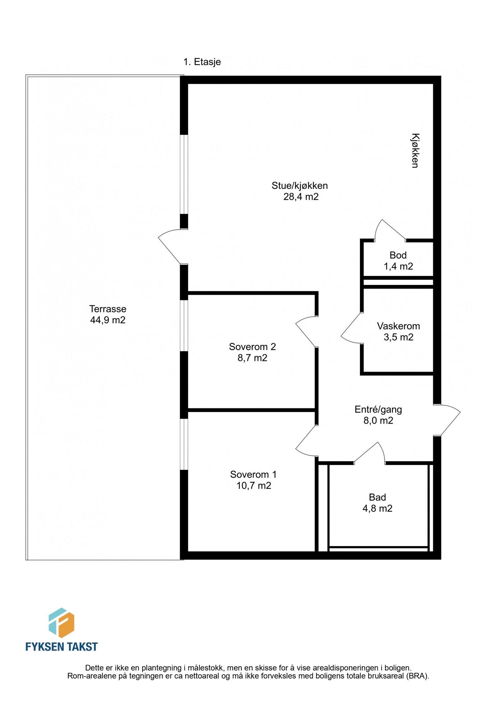 Planskisse målsatt av takstmann. Galleribilde
