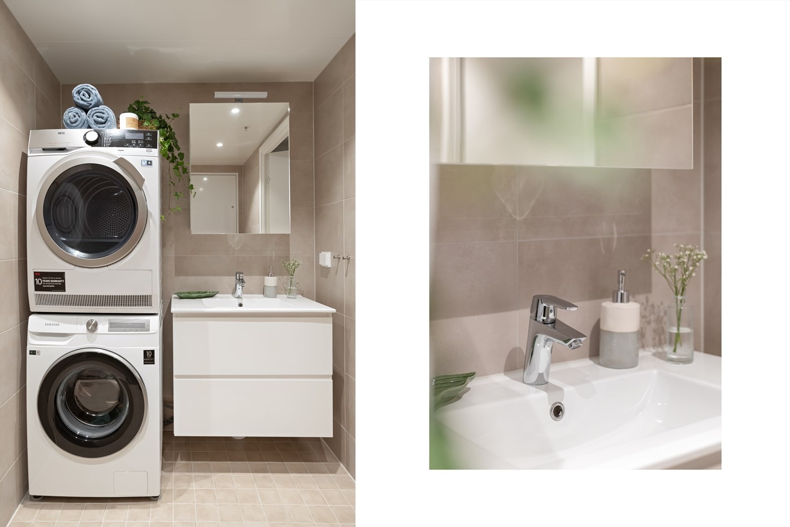 Det er opplegg for både vaskemaskin og tørketrommel. Galleribilde