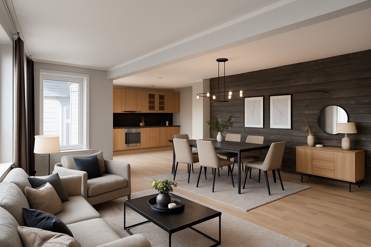 Illustrasjon - Stue åpen kjøkken løsning Galleribilde